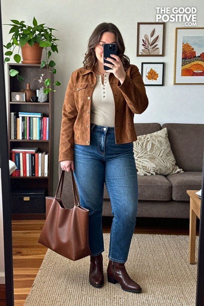 Suede Overshirt with Thermal Henley and Horseshoe Jeans