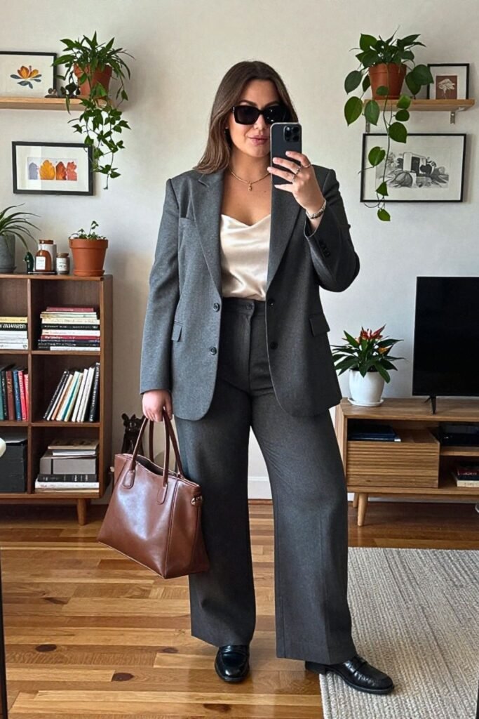 Tailored Blazer, Wide-Leg Trousers, and Loafers