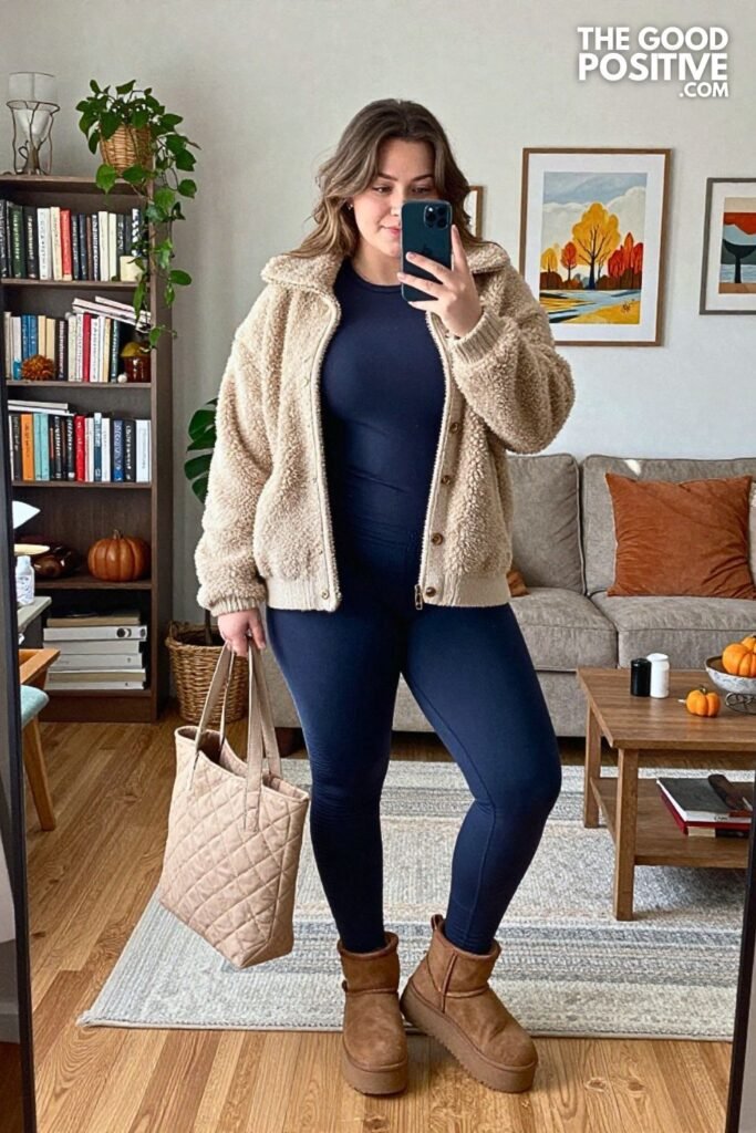 Teddy Knit Jacket with Pintuck Leggings and Platform Ugg Boots