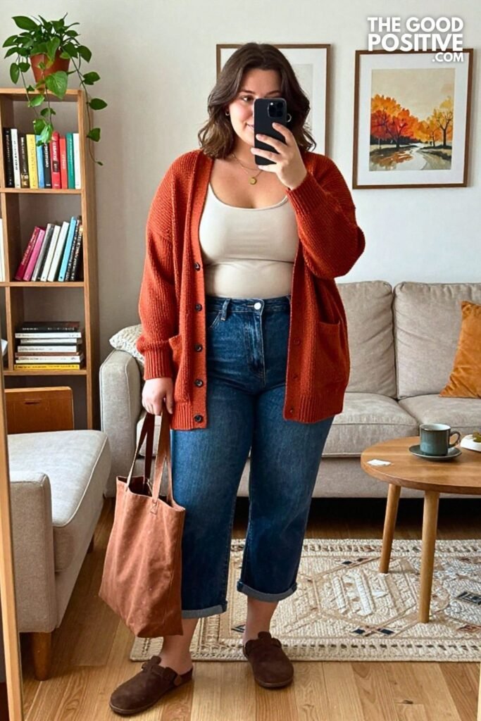 Terracotta Boxy Cardigan with Ink Denim Culottes