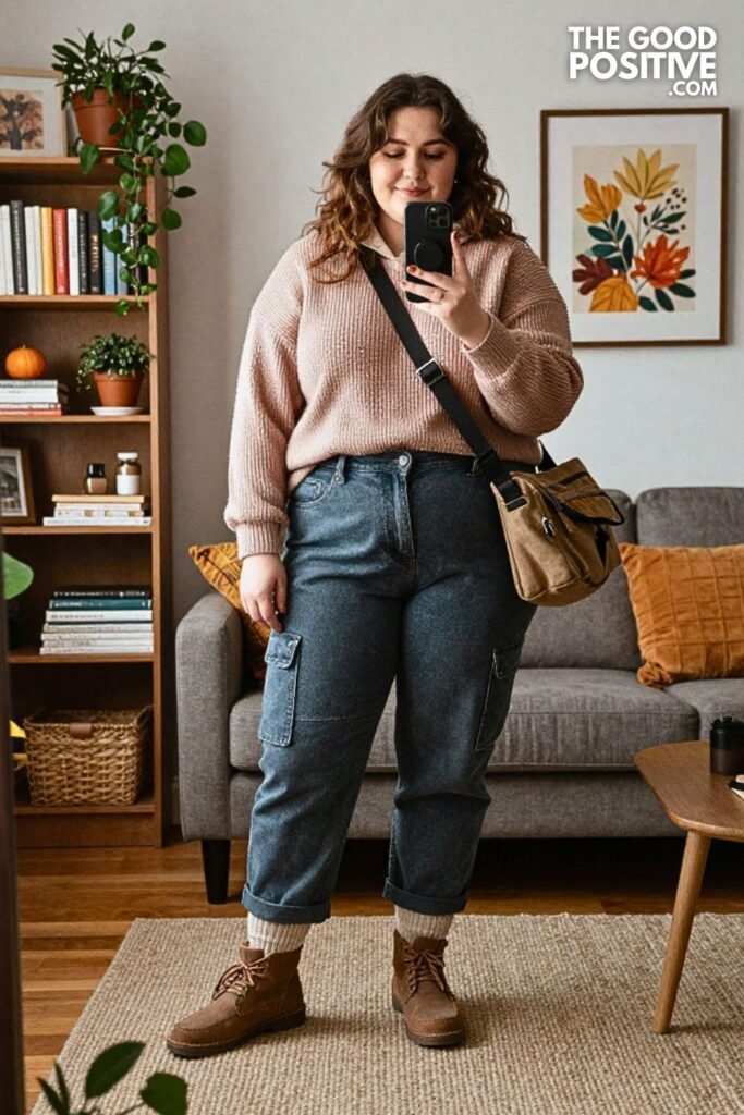Textured Rugby Knit with Carpenter Pants and Moc Toe Boots