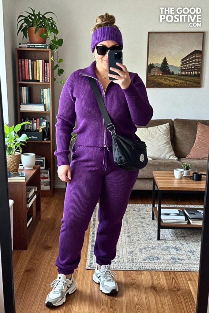 Track-Inspired Knit Set and Chunky Dad Sneakers