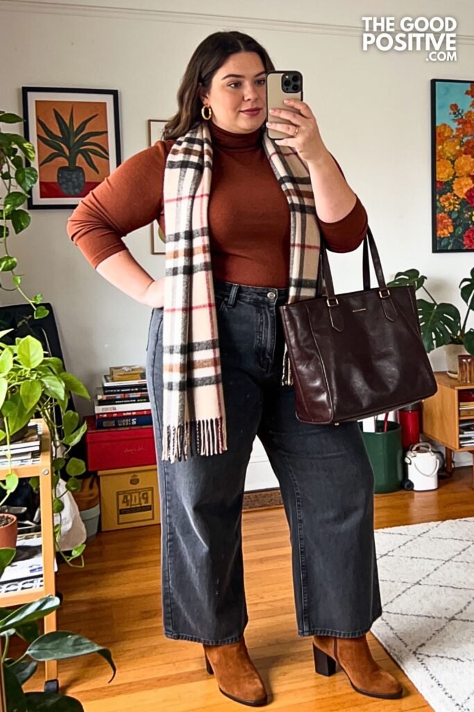 Ash Brown Merino Turtleneck with Slate Palazzo Jeans