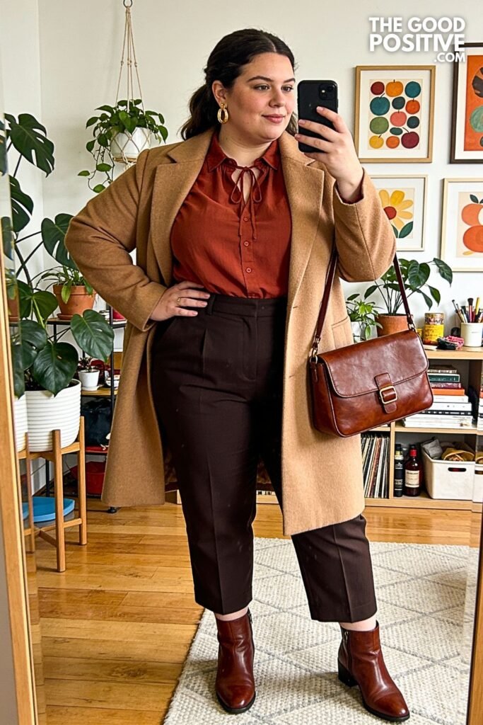 Brick Red Popover Shirt with Espresso Tailored Culottes
