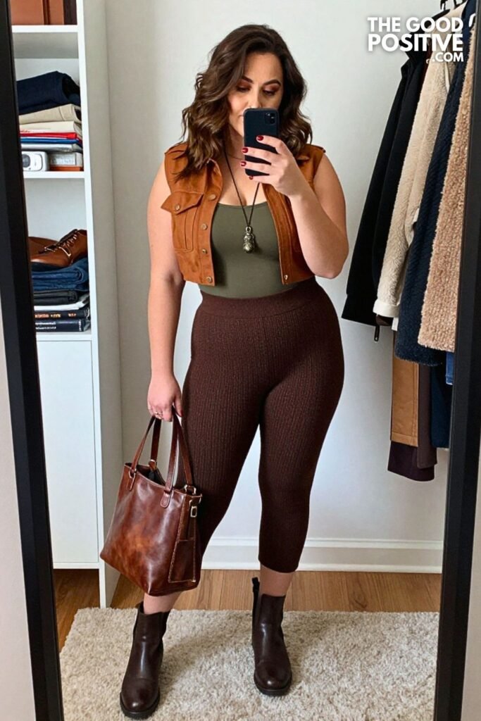 Burnt Umber Utility Shirt With Espresso Knit Culottes