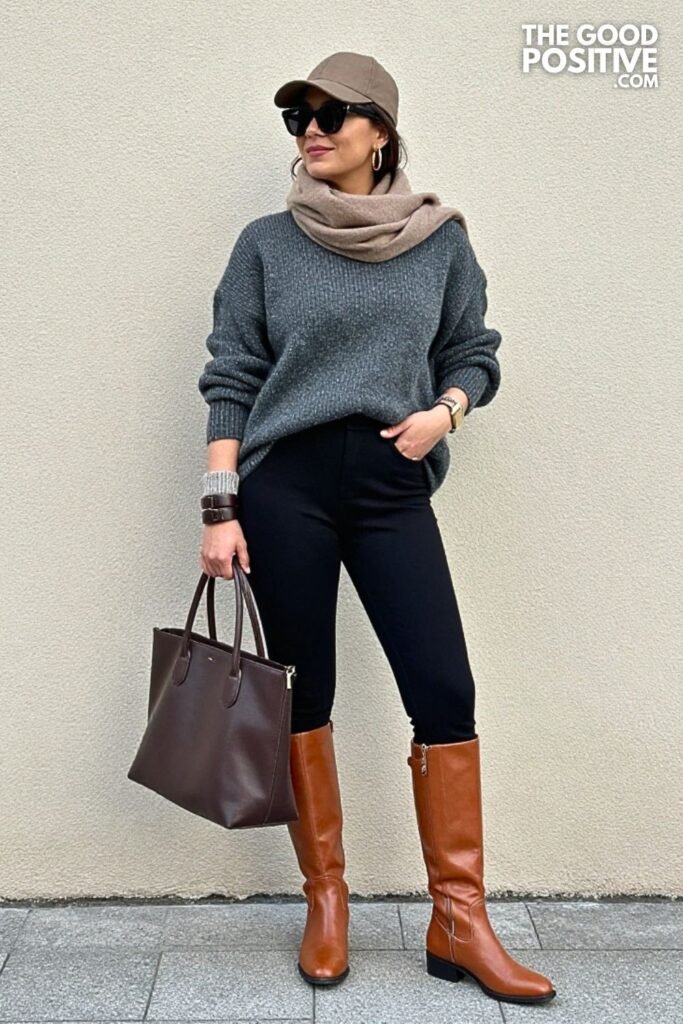 Charcoal Knit Tunic with Ponte Leggings