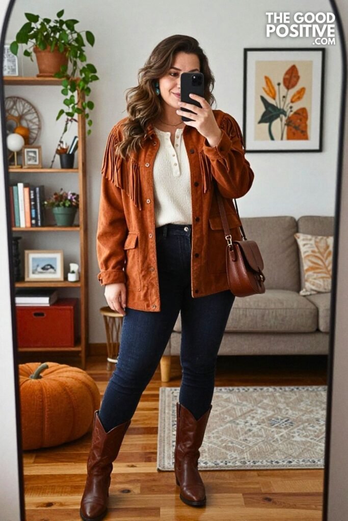 Cinnamon Fringe Jacket with Dark Bootcut Jeans and Roper Boots