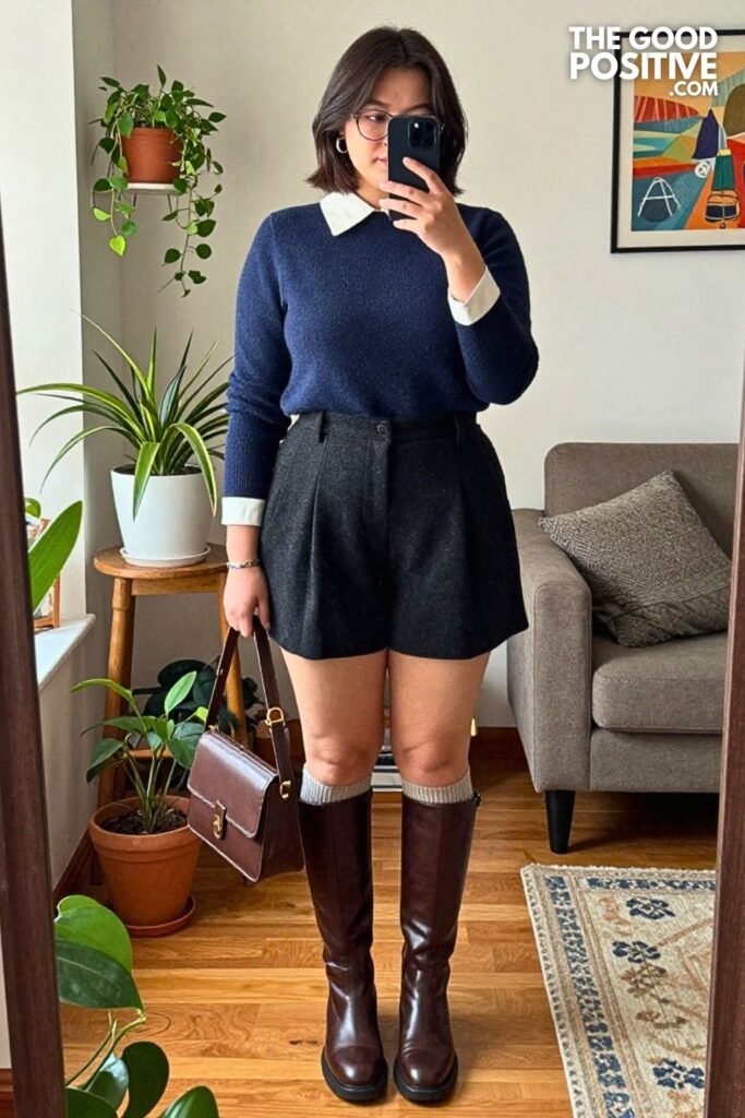 Contrast Collar Jacket With Pleated Wool Shorts