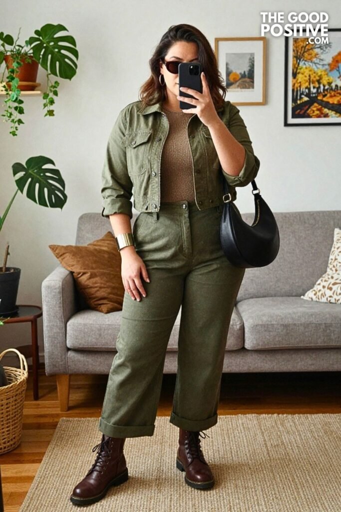 Cropped Utility Jacket With Wide Leg Twill Pants