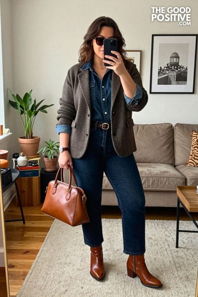 Double Denim With Pinstripe Knit Blazer