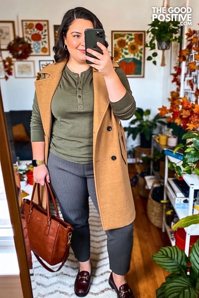 Forest Green Henley with Charcoal Pintuck Ponte Pants