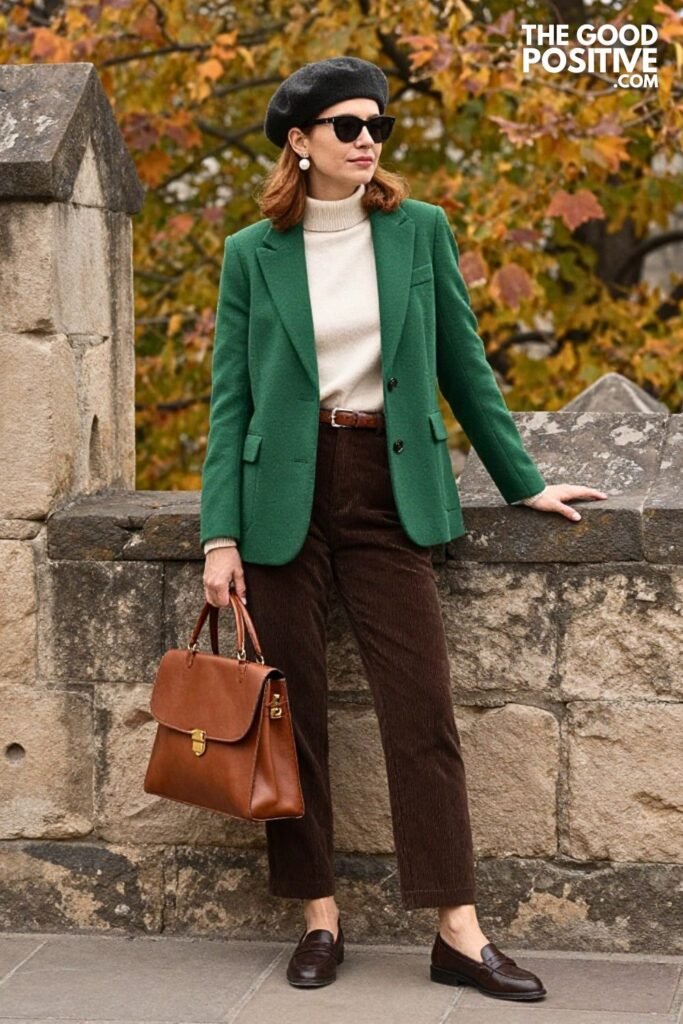 Forest Green Wool Blazer with Chocolate Corduroy Trousers