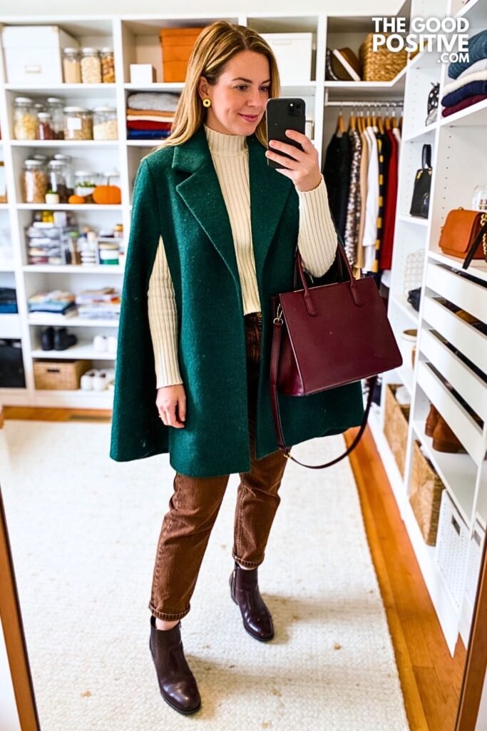 Forest Green Wool Cape with Chocolate Straight Jeans