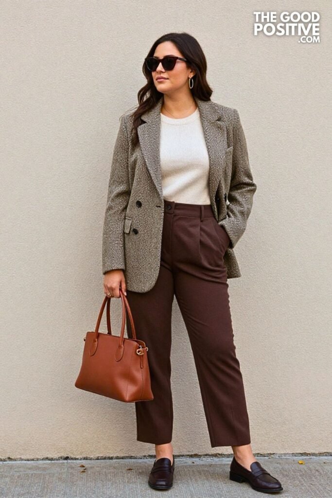 Heather Moss Sweater Blazer with Cocoa Pull-On Trousers