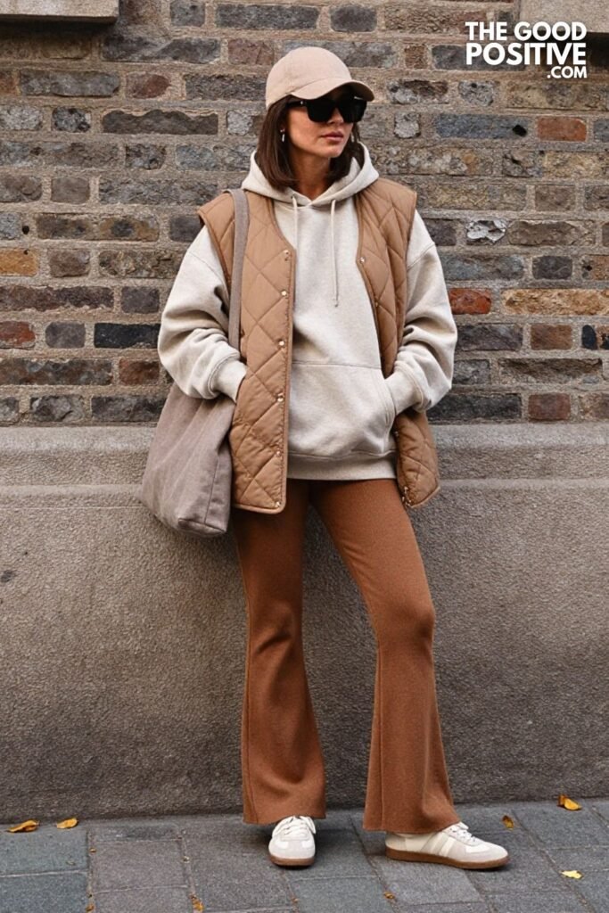 Heather Oat Oversized Hoodie With Walnut Knit Flare Pants
