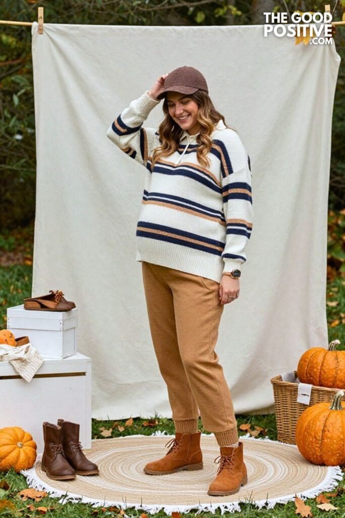 Heritage Stripe Rugby Sweater with Twill Barrel Pants and Desert Boots