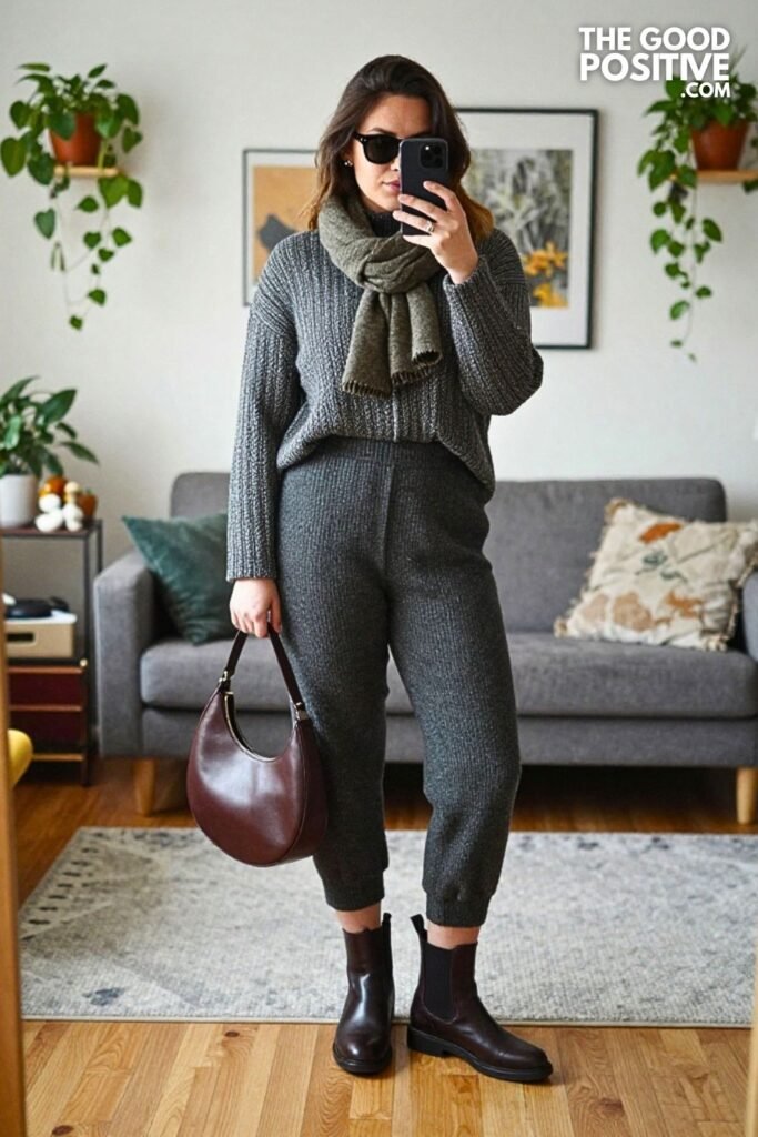 Herringbone Overshirt With Knit Culottes