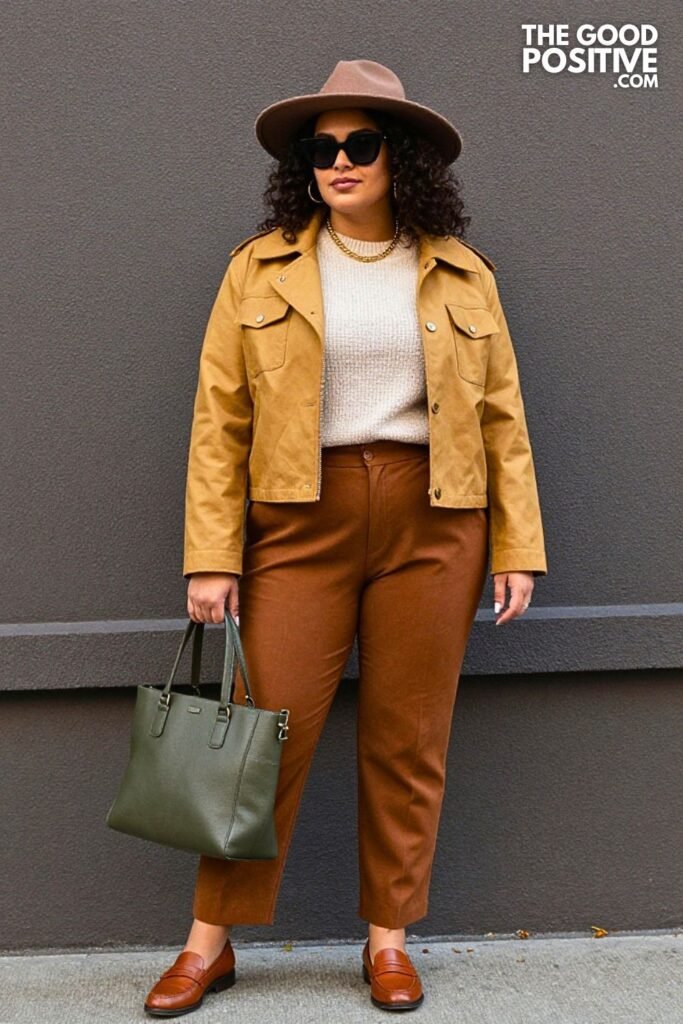 Honey Gold Cropped Barn Jacket with Eucalyptus Trousers