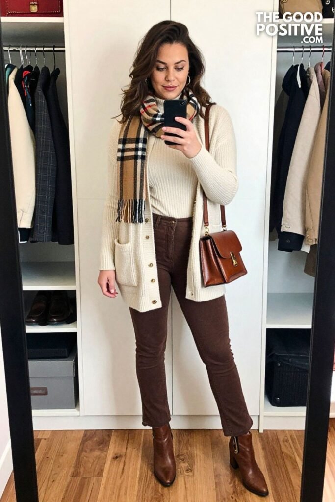 Honey Utility Cardigan with Espresso Flare Jeans