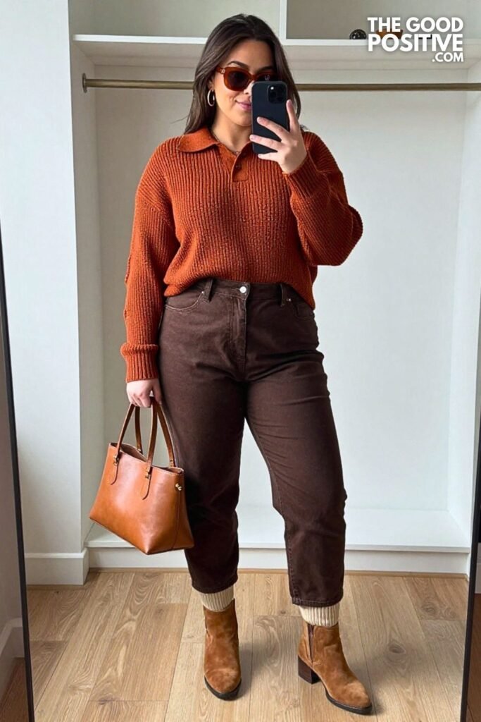 Maple Knit Polo with Chocolate Barrel Jeans