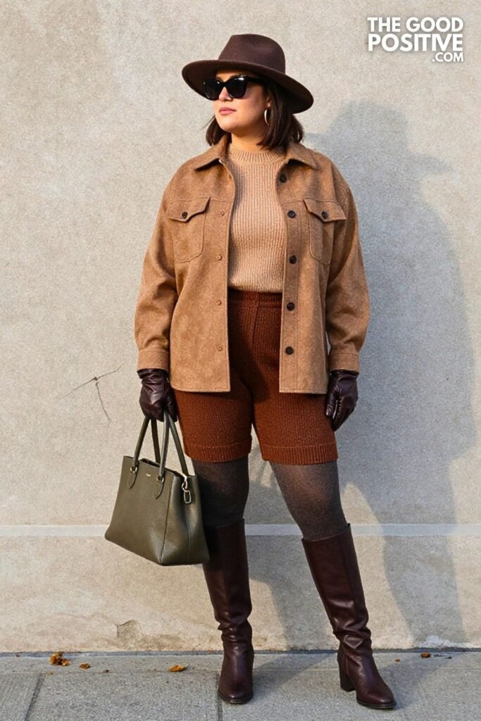 Maple Twill Shirt Jacket with Cocoa Knit Bermuda Shorts