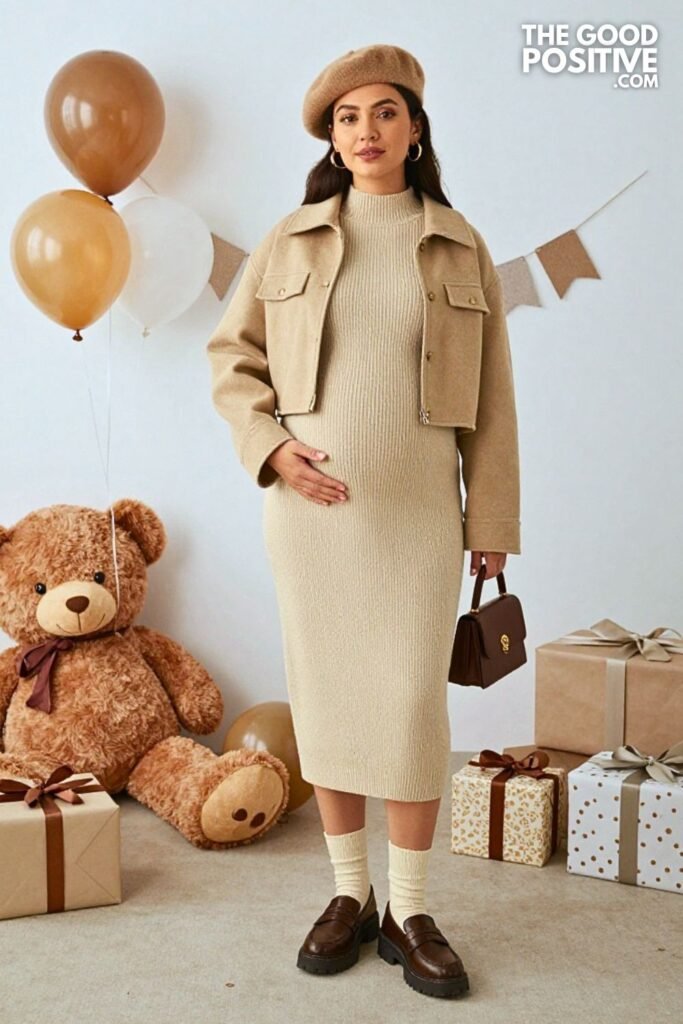 Mock Neck Knit Set with Cropped Jacket and Lug Sole Loafers