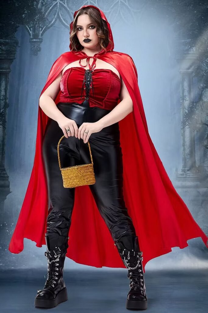 Plus Size Halloween Costume Gothic Red Cosplay Cloak Velvet Jumpsuit