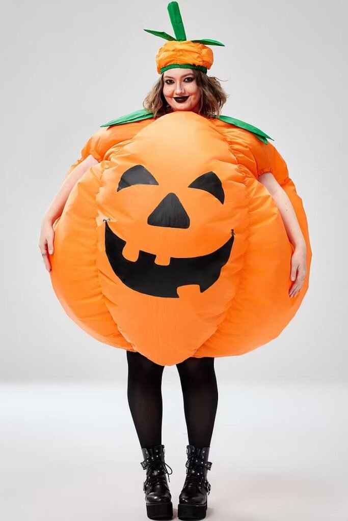 Plus Size Halloween Costume Orange Cosplay Inflatable Pumpkin Mini Dress