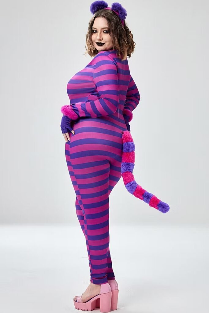 Plus Size Halloween Costume Purple Cosplay Kitten Knitted Jumpsuit