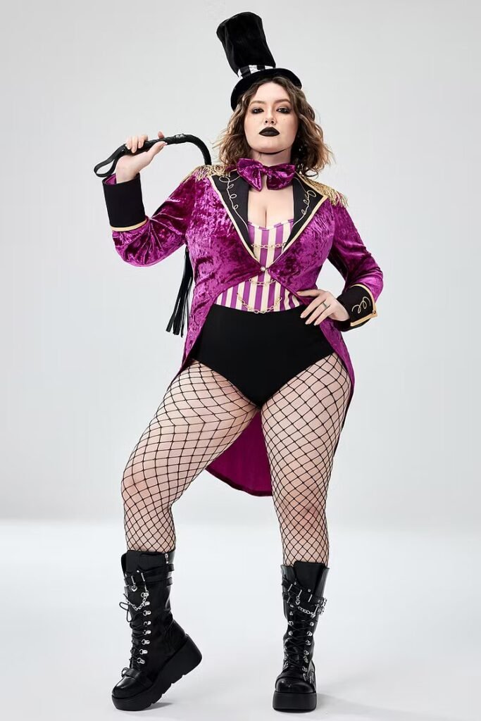 Plus Size Halloween Costume Purple Velvet Bodysuit Two Pieces Set