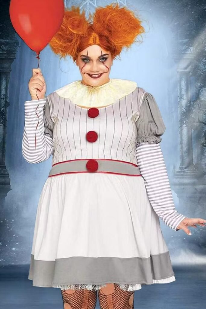Plus Size Halloween Costumes Creepy Clown Mini Dress