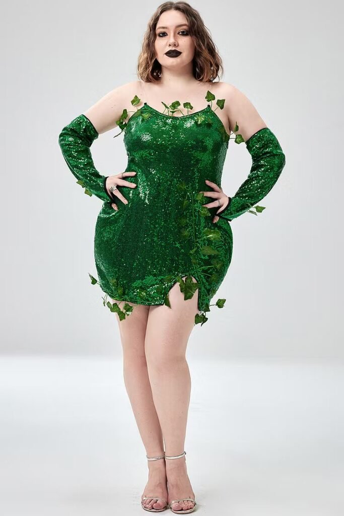 Plus Size Halloween Costumes Green Cosplay Sequin Strapless Mini Dress