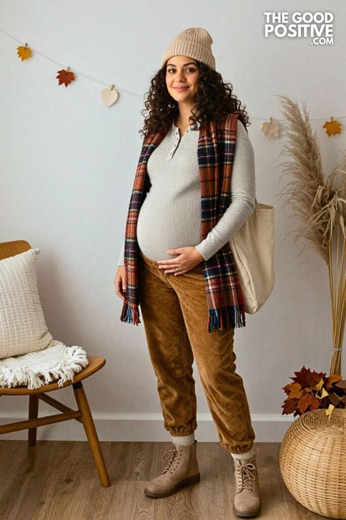 Quilted Vest with Thermal Henley and Corduroy Barrel Pants