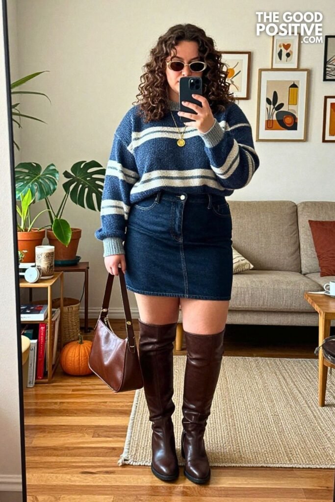 Slate Rugby Sweater with Dark Denim Maxi
