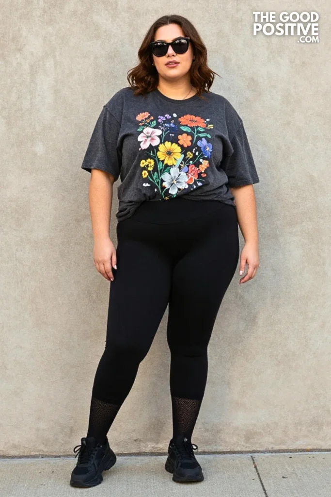 Black Capri Leggings, Oversized Tee, and Chunky Sneakers