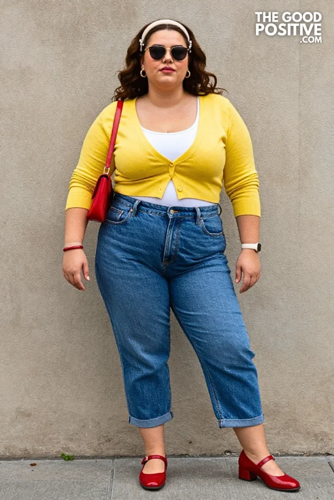 Butter Yellow Cardigan With Barrel Jeans Outfit