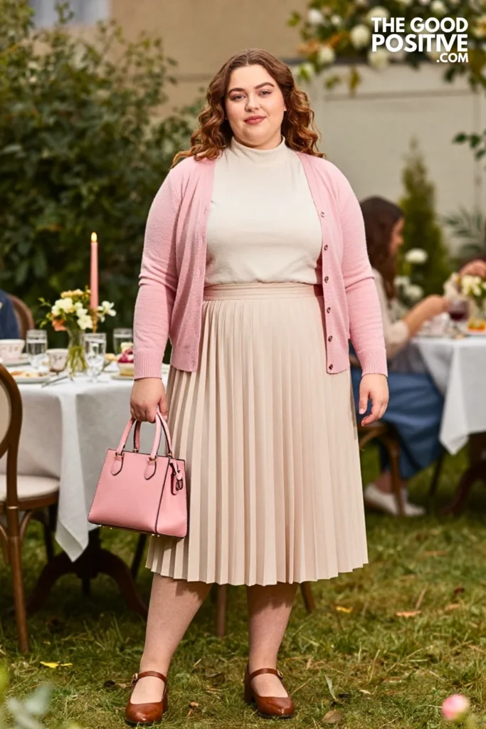 Buttercream Midi Skirt With Pink Cardigan