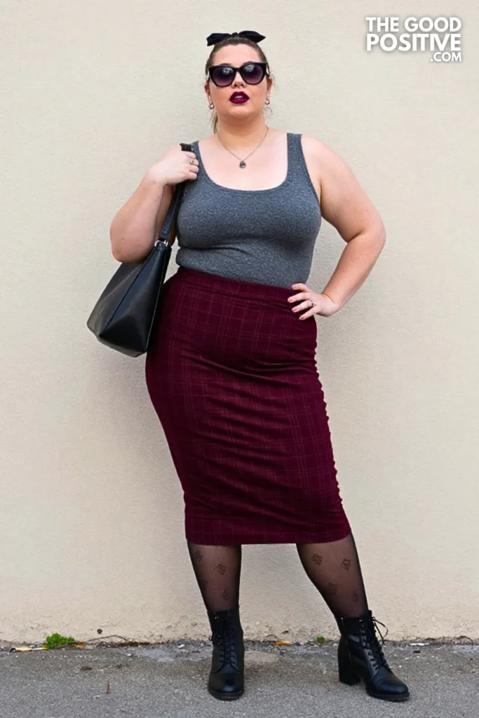 Charcoal Gothic Knit With Burgundy Checks Outfit