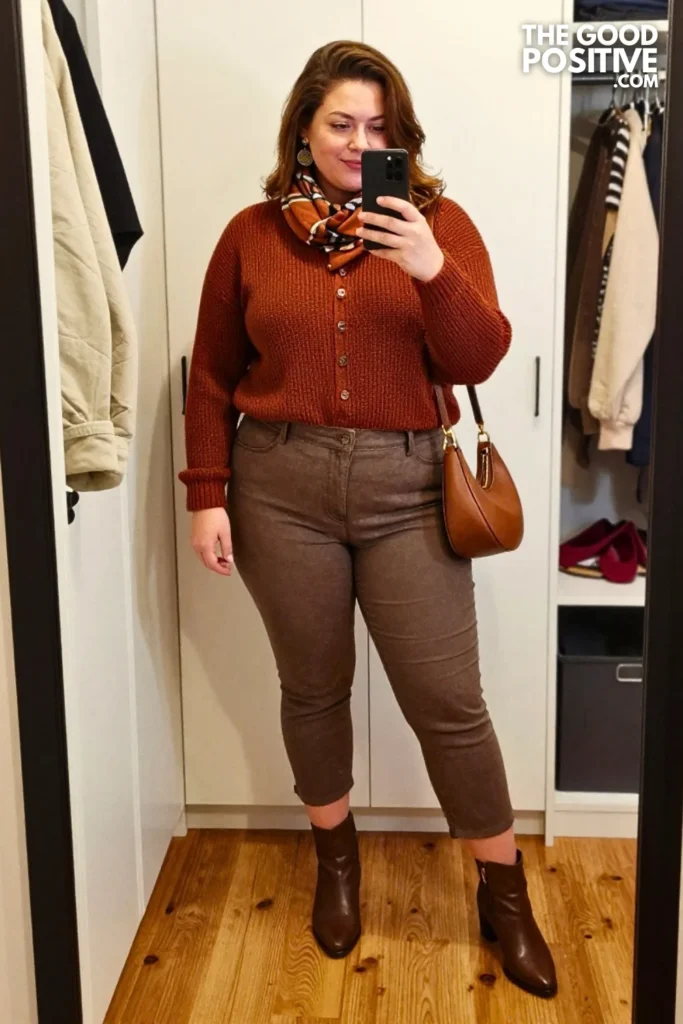 Chestnut Henley Sweater With Slate Twill Culottes
