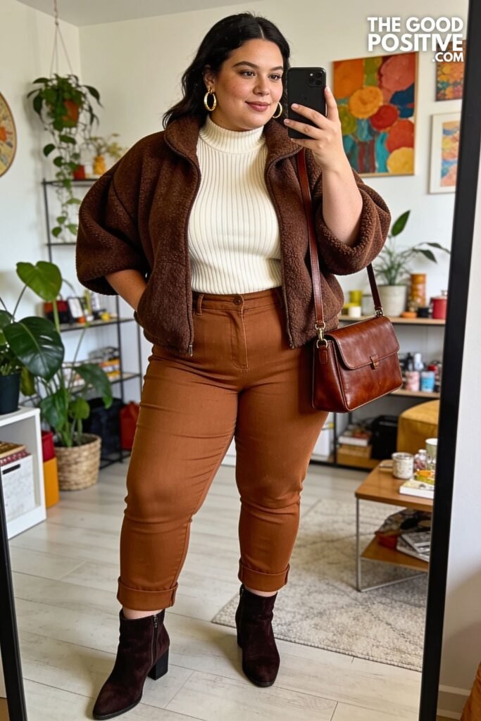 Chocolate Cocoon Jacket with Cinnamon Barrel Pants
