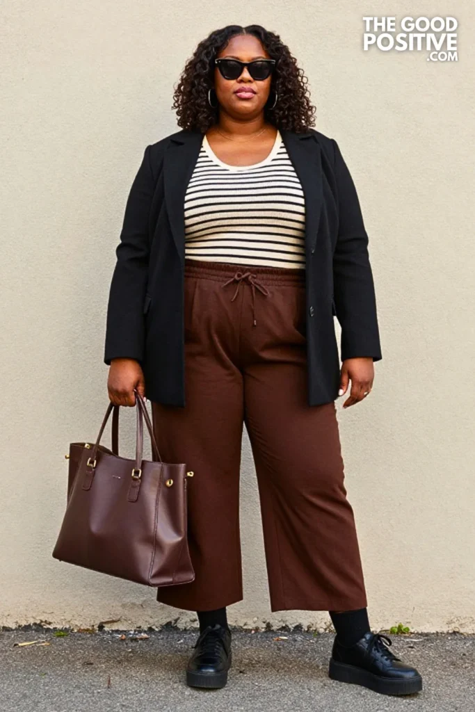 Chocolate Trousers, Striped Knit, and Cropped Jacket
