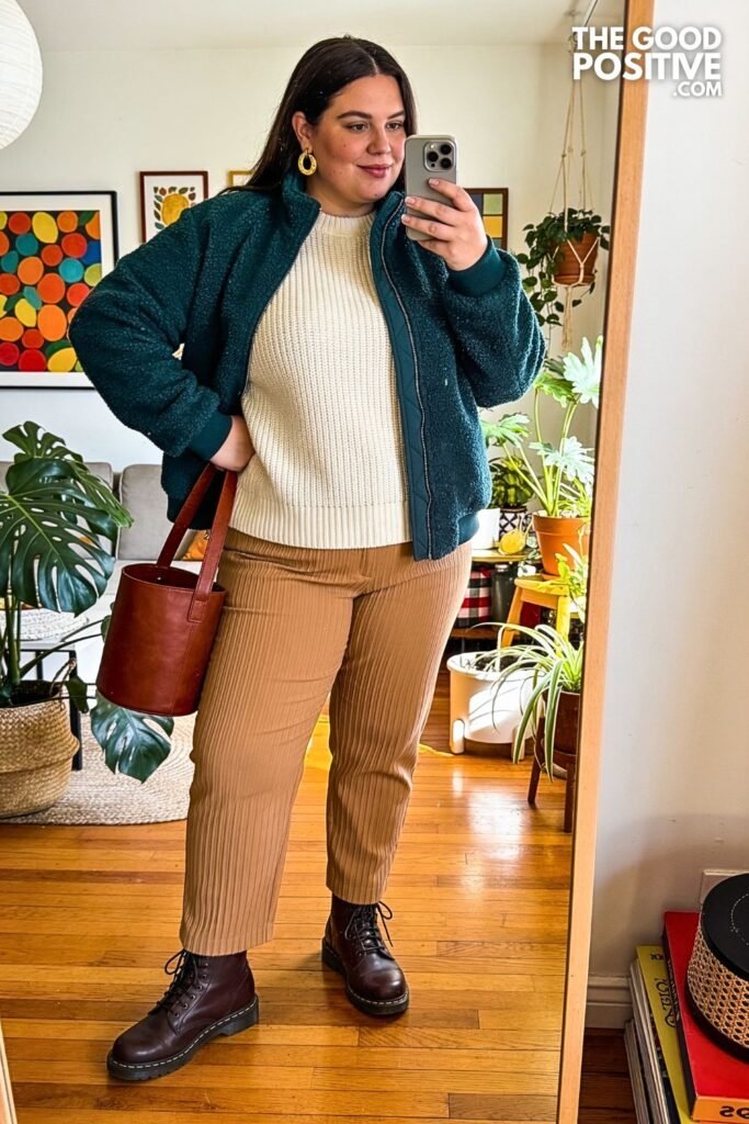 Deep Teal Wool Bomber with Camel Pintuck Trousers