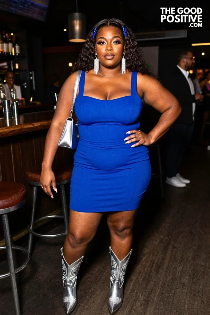 Electric Blue Mini With Silver Cowboy Boots