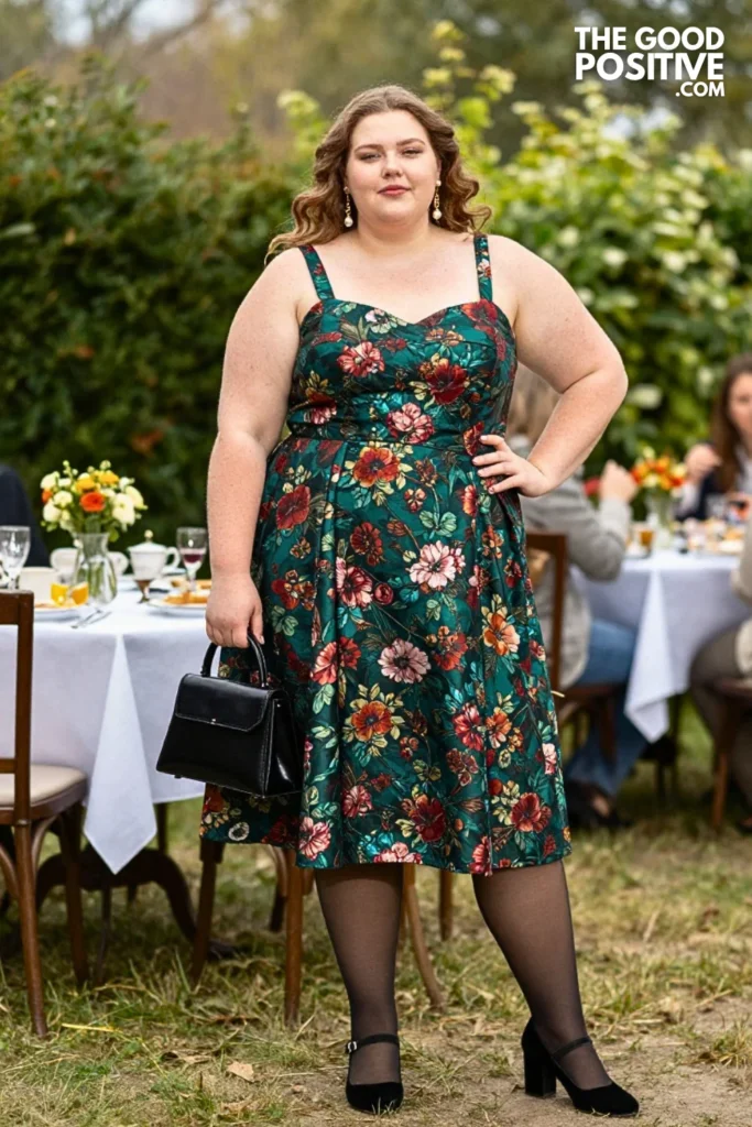 Emerald Jacquard Dress With Velvet Mary Janes