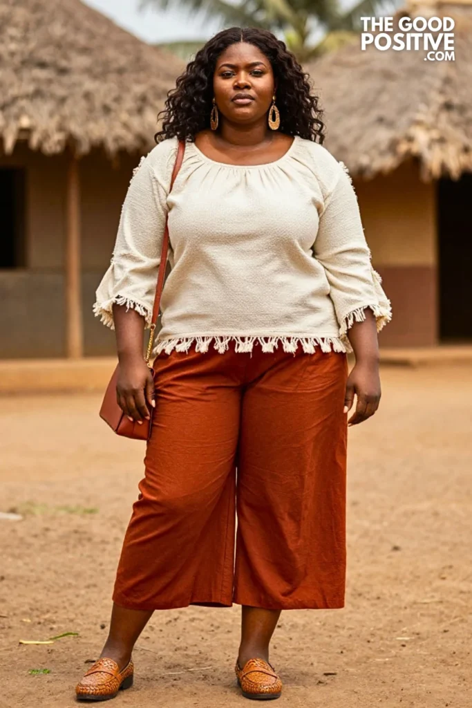 Ivory African Boho Top With Rust Culottes