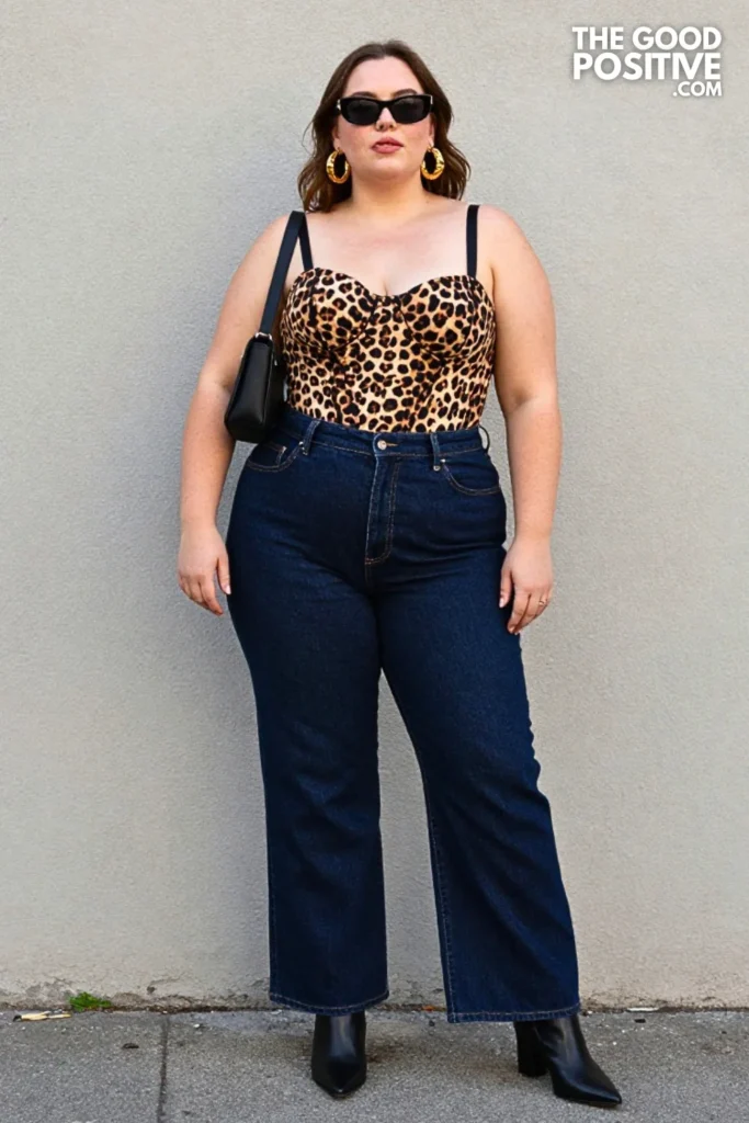 Leopard Corset Top With Wide-Leg Jeans