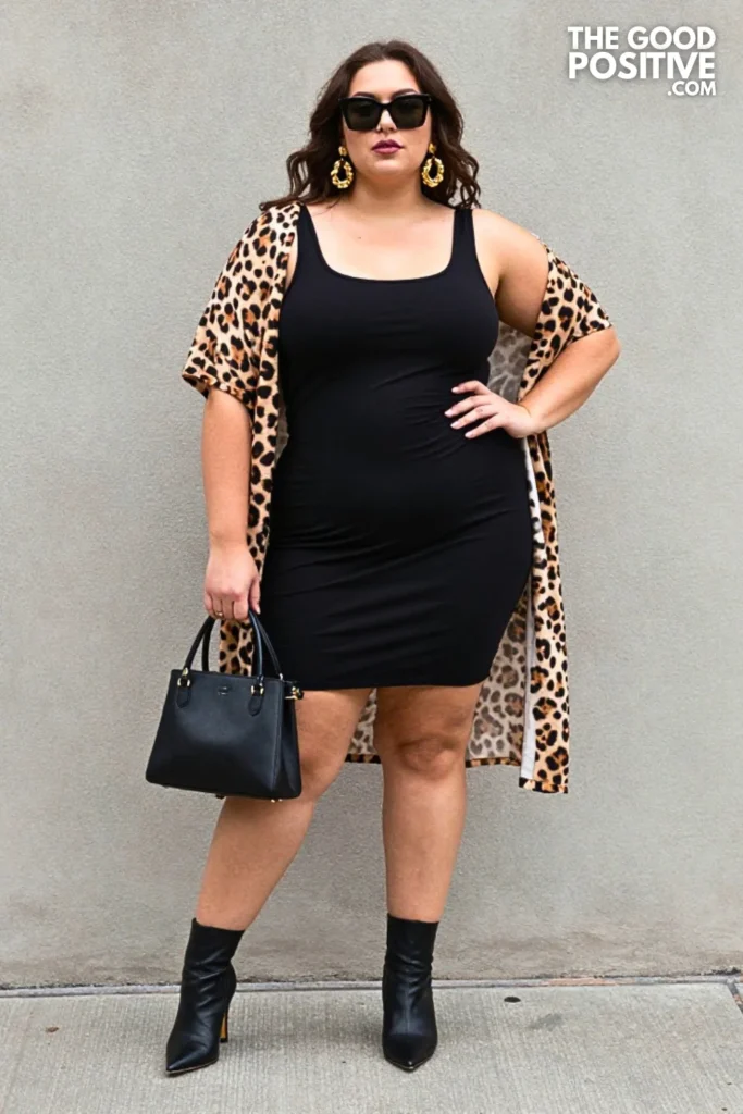 Leopard Kimono With Black Column Dress