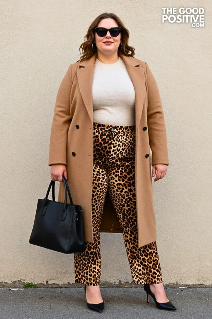 Leopard Trousers With Ivory Mock-Neck Knit