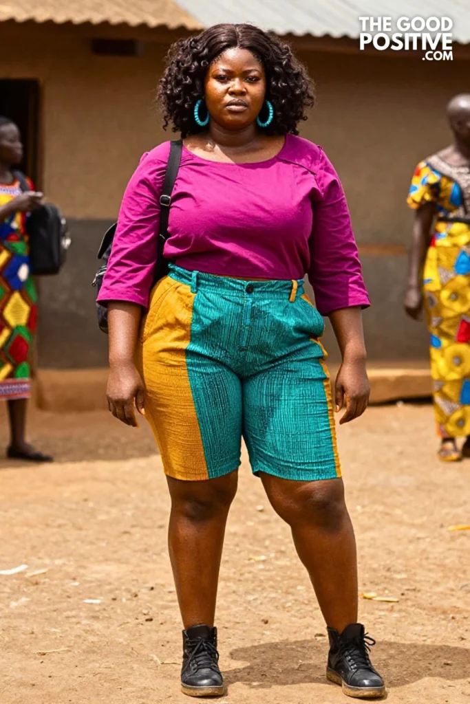 Magenta Ankara Shirt With Printed Wide-Leg Shorts