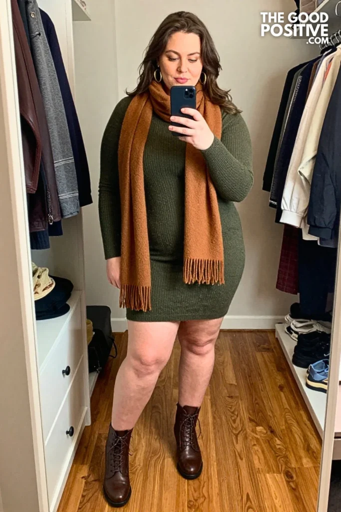 Maple Wool Overshirt With Dark Olive Ponte Midi Dress